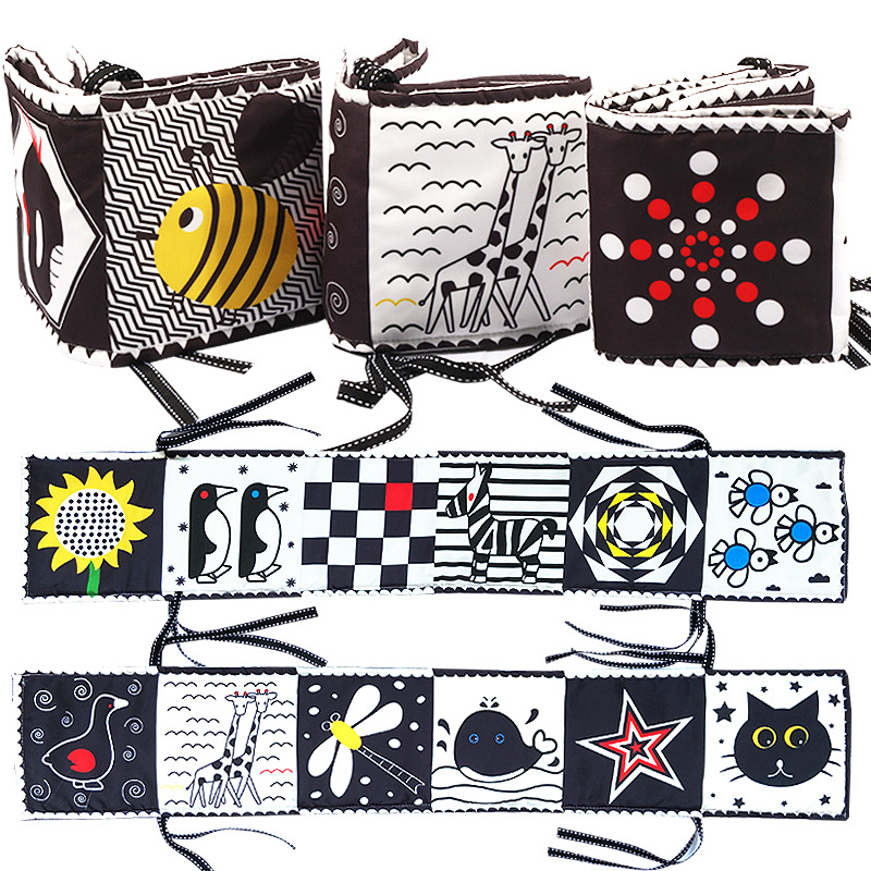 Cross-border New Product Baby Vision Black and White Color Training Early Education Cloth Book Newborn Shape Baby Bed Belt BB