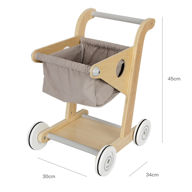 Picture of Wooden Children's Shopping Cart Toys Boys and Girls Simulation Supermarket Cart Play House Walker Toy Set