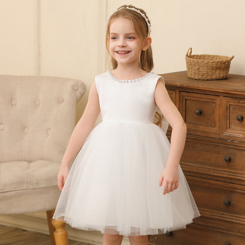 New Girls Mesh Dress Korean Style Backless Bow Dress Fashionable Princess Tutu Skirt Birthday Dress