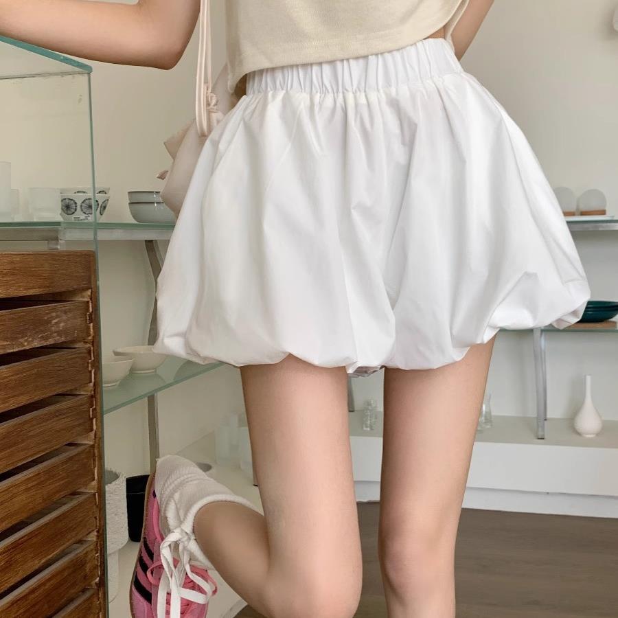 Korean Style Flower Bud Puffy All-match Shorts Women's Summer 2024 New Style Small Black High Waist Wide Leg Casual Pants