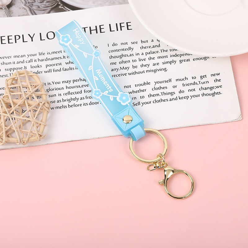 Picture of Transparent candy color soft rubber leather rope keychain small fresh flower creative small accessories cute women's exquisite hand strap