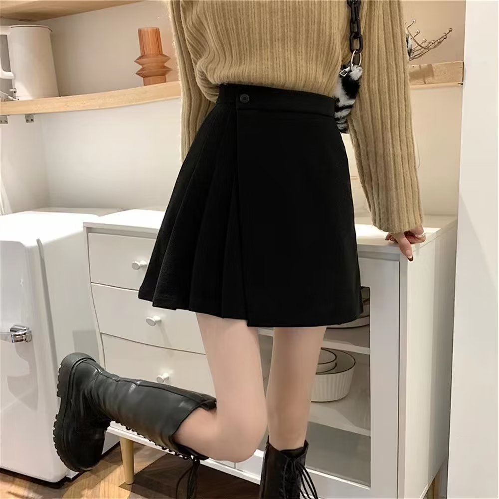 Picture of 2024 New Korean style pear-shaped A- line short skirt winter with sweater jk pleated brown skirt for women autumn and winter