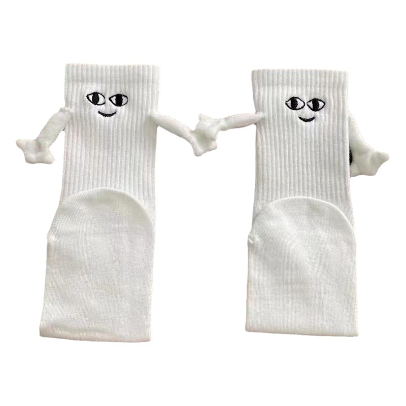 Smile smiling face mouth magnetic couple will hold hands socks black and white tube socks trend girlfriends cute all-match stockings