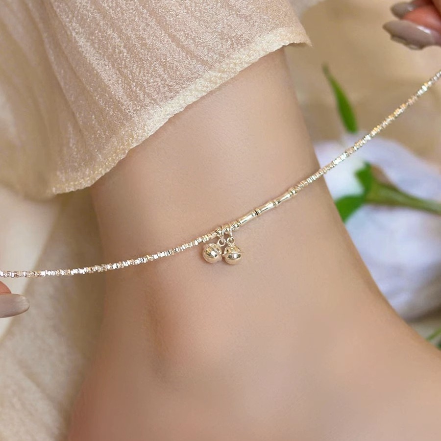 925 Sterling Silver Bamboo Foot Chain Broken Silver Bell Foot Chain Women's Transporter 2023 New Entry Luxury Niche High Sense