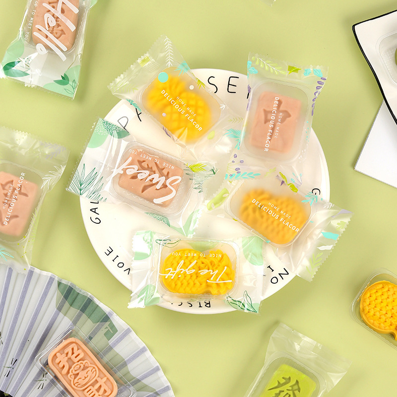 Green Bean Cake Packaging Bags in Stock, Cookie Sealing Bags, Green Bean Ice Cake Square Pastry Snack Bags, Special Bags for Green Bean Cake