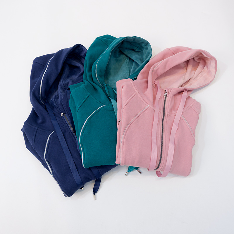 Picture of Autumn and winter fleece warm hooded women's yoga clothing zipper coat sports running fitness leisure long sleeve sweater