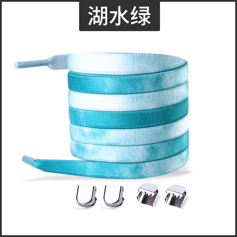 Picture of Widened 8MM Tie-Dye Elastic Tie-Free Shoelace Press Buckle Children's Tie-Free Elastic Step-in White Shoe sneaker