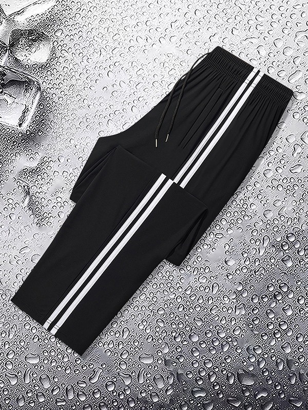 Cross-border Daily Summer Quick-drying Pants Male Students Casual Class Wear Pants Three Bar Flat Mouth School Pants Sports Ice Silk Pants