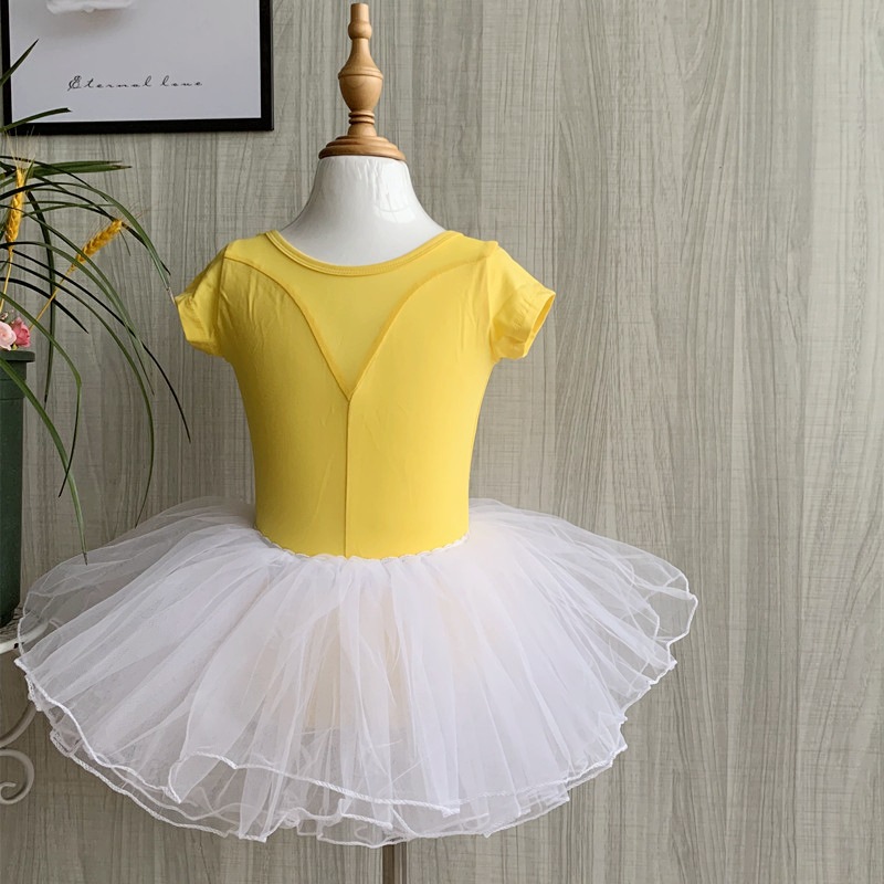 Picture of Children's Dance Training Clothing Mesh One-piece Open Crotch Hidden Button Summer Short-sleeved Clothing Chinese Folk Dance Test Grade Female