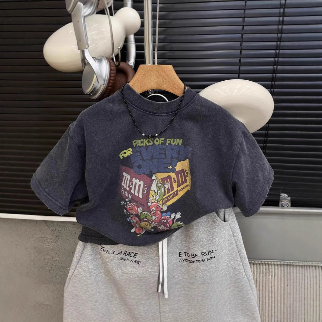 Picture of Boys' Western Style Cartoon Short-sleeved T-shirt 2025 Summer New Style Baby's Old Cotton Crewneck Base Shirt T-shirt