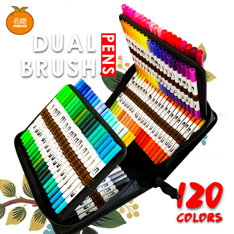 Colorful Double-Headed Washable Soft Bristle Brush Hook Pen Watercolorful Pen Set Student Supplies Colorful Pen Wholesale Childlike Fun