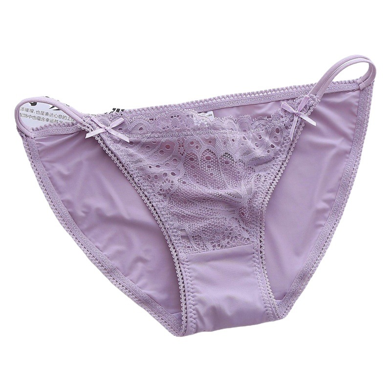 Japanese Style Lace Underwear Women's Sexy Pure Cotton Crotch Double Thin Belt Bow Wrap Hip Low Waist Seamless Ice Silk Briefs for Women