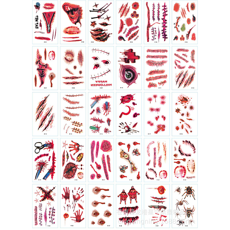 Picture of New scar Halloween tattoo stickers funny horror scar stickers waterproof realistic tattoo stickers 