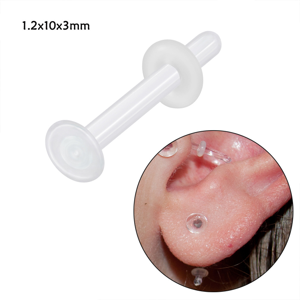 Picture of Cross-Border Transparent Glass Nose Nail C-Shaped Nose Ring L-Shaped Curved Rod Invisible Nose Ring Ear Bone Nail Earrings Piercing Navel Nail
