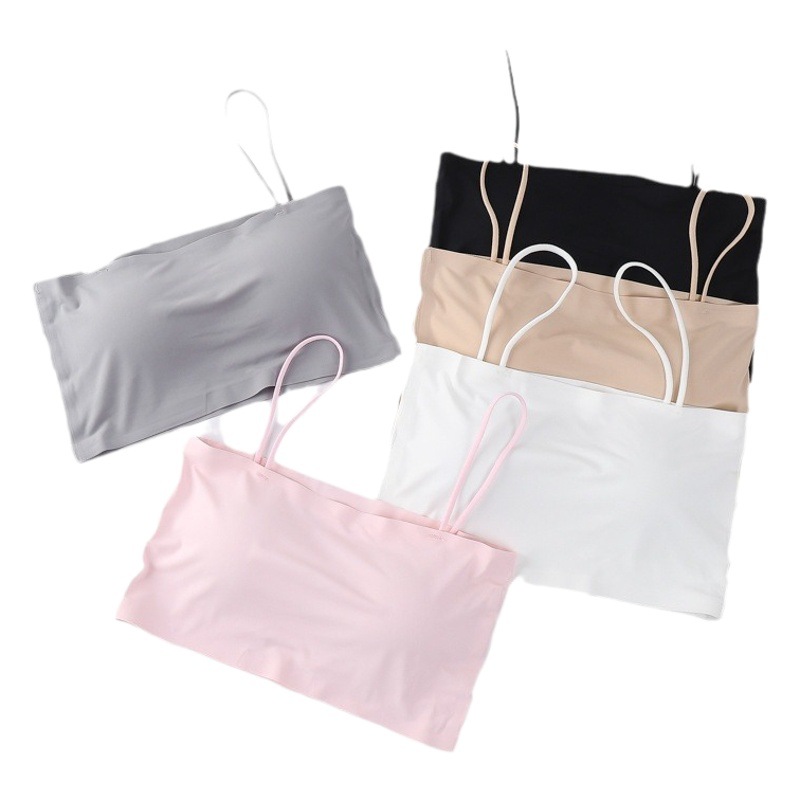 Ice Silk seamless base tube top women's one-piece anti-exposure beauty back wrapped chest strap vest with chest pad underwear women