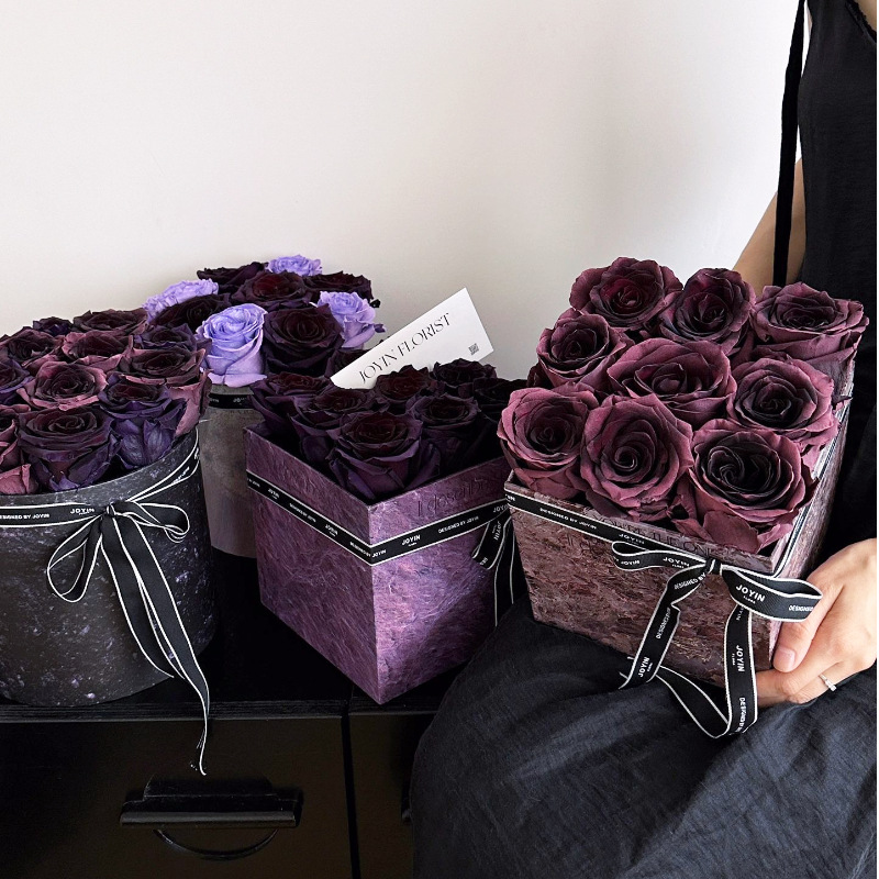 Mume purple hug bucket gift box immortal bouquet packaging box purple empty box square round diy floral packaging box