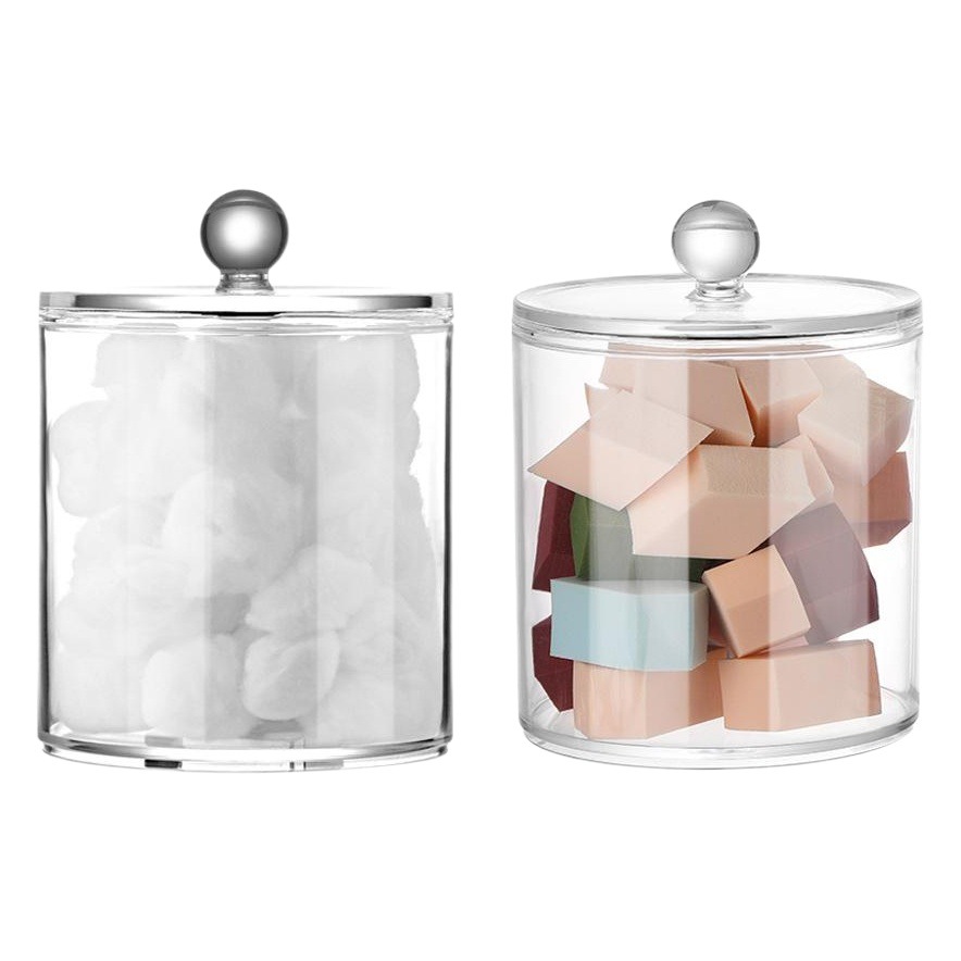 Cotton swab storage bamboo cover acrylic portable round container cosmetic cotton puff storage box cotton swab makeup remover cotton box