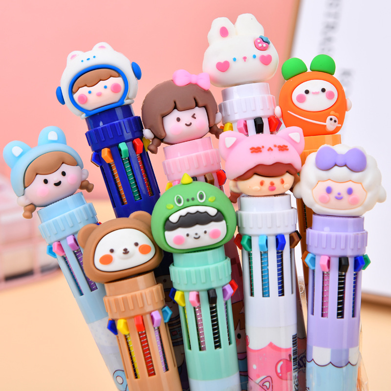 Ten Color Ballpoint Pen Cartoon Cute Creative Multicolor Ballpoint Pen Press Color Multi-function Pen