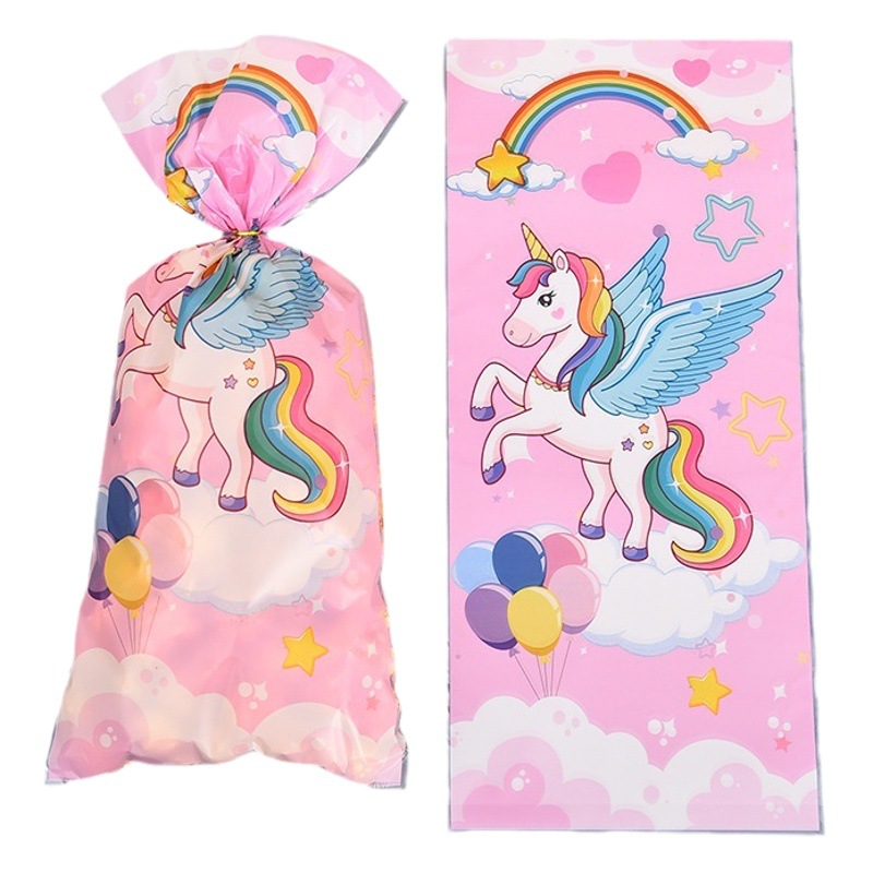 Manufacturer's Ready-Made Unicorn Party Candy Bag, Snowflake Pastry Packaging Bag, Tie Rope Gift Bag, Opp Flat Flap Pocket Pants Wholesale