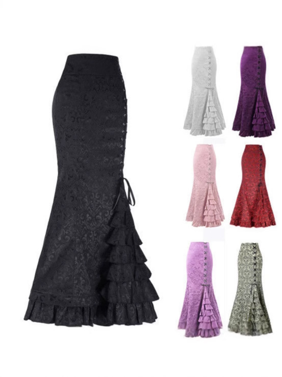 Picture of 2024 Halloween Jacquard Fishtail Skirt Steampunk Retro Skirt Gothic Skirt Victoria Long Skirt