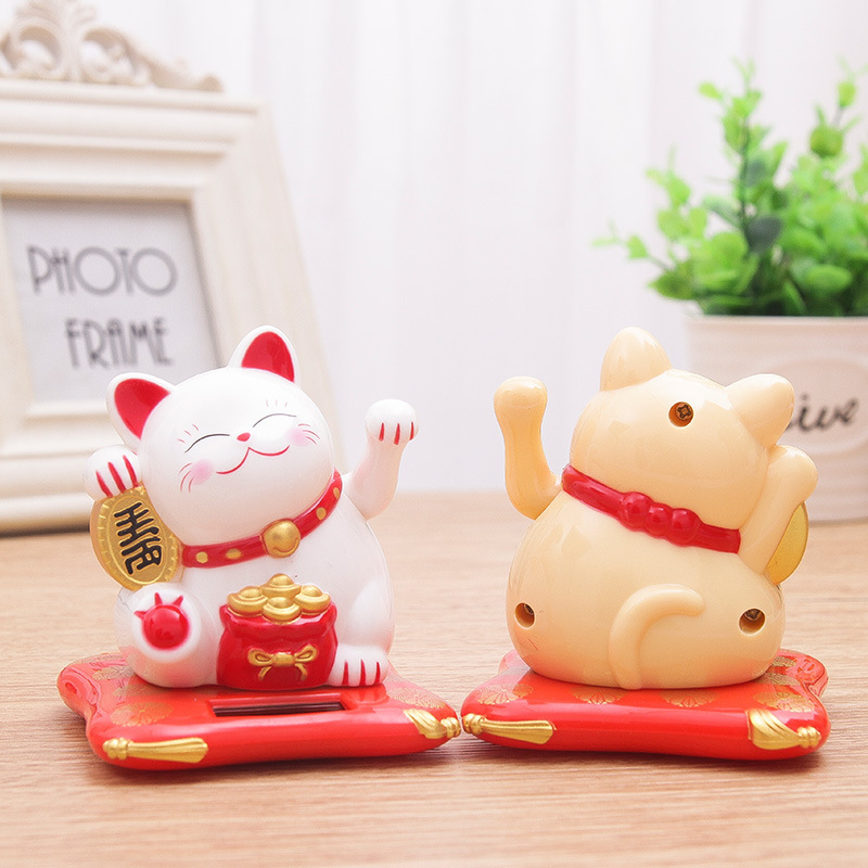Picture of 2.5 inch solar lucky cat trumpet Chinese waving cat decorations car interior decoration car ornaments home with the same style