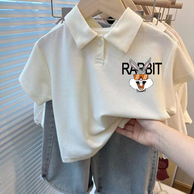 Picture of Summer Kidsren's Short-Sleeved Polo Collar T-Shirts for Boys and Girls Cartoon Casual Summer Clothes Korean Style Middle School Students Lapel Tops