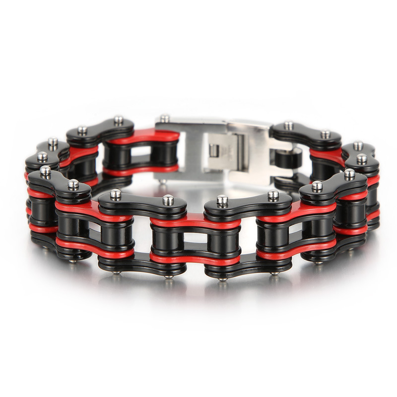 Picture of Cool Street Hip Hop Bicycle Chain Bracelet European and American Fashion Electroplated Titanium Steel Men's Motorcycle Bracelet