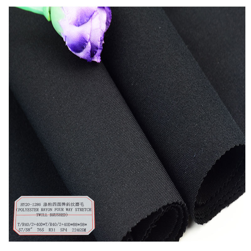 Factory long-term supply polyester viscose four-sided elastic twill autumn fashion women's clothing trousers fabric