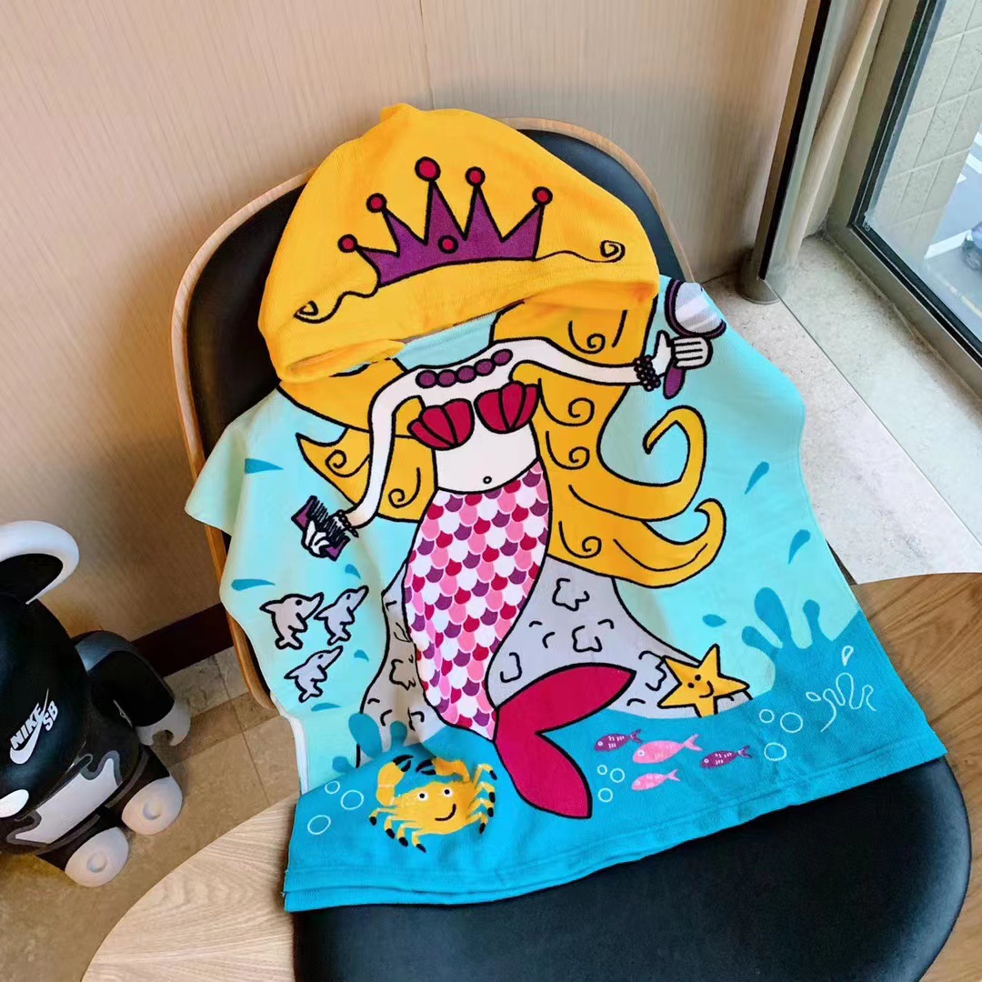Picture of Cute Cartoon Children's Bath Towel Cloak Soft Skin-friendly Hair-free Bath Water Absorbent Quick-drying Wearing Baby Bath Towel