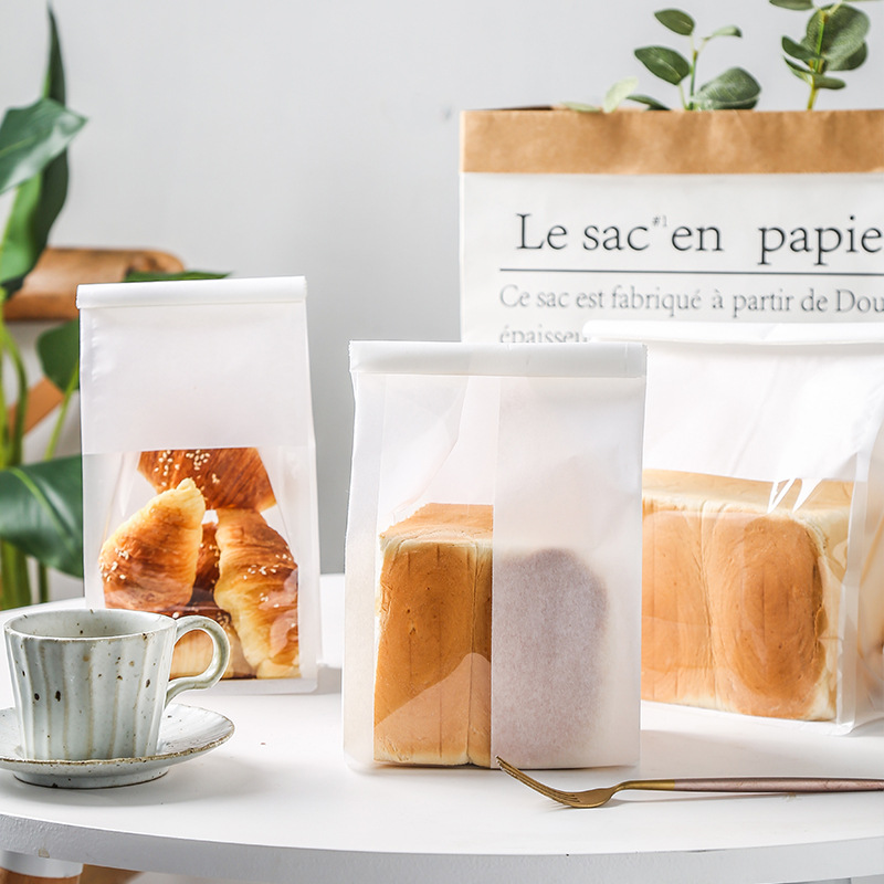 Baking toast bag self-sealing raw toast curling iron wire sealing bread bag transparent window cotton paper bag 50