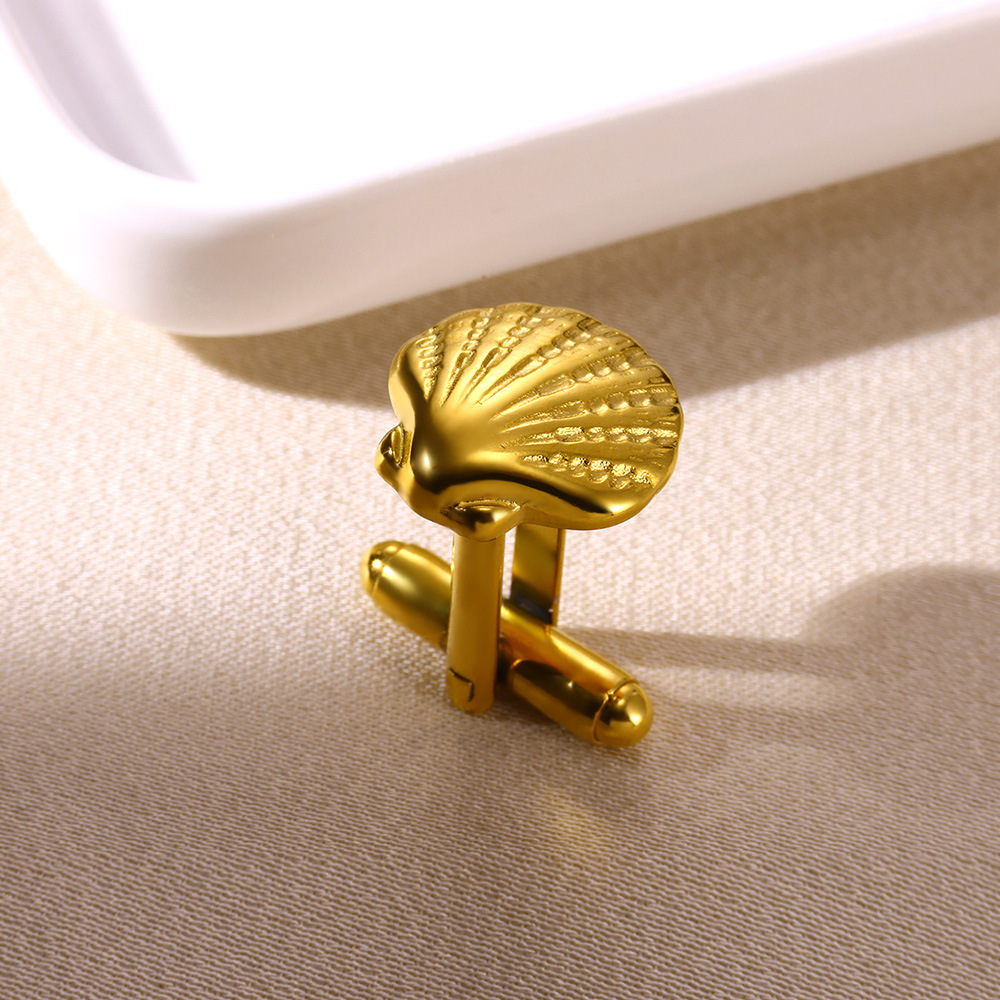 Picture of Cufflinks wholesale stainless steel men's cuffs shell rectangular cufflinks simple creative logo blank cufflinks wholesale