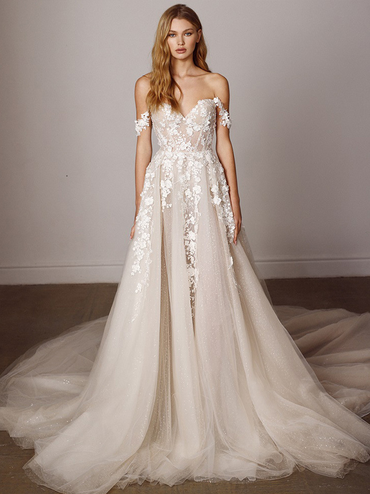 Cross-border three-dimensional bead embroidery French strapless lace light wedding dress 2025 new bride tail slimming out of the yarn travel shoot
