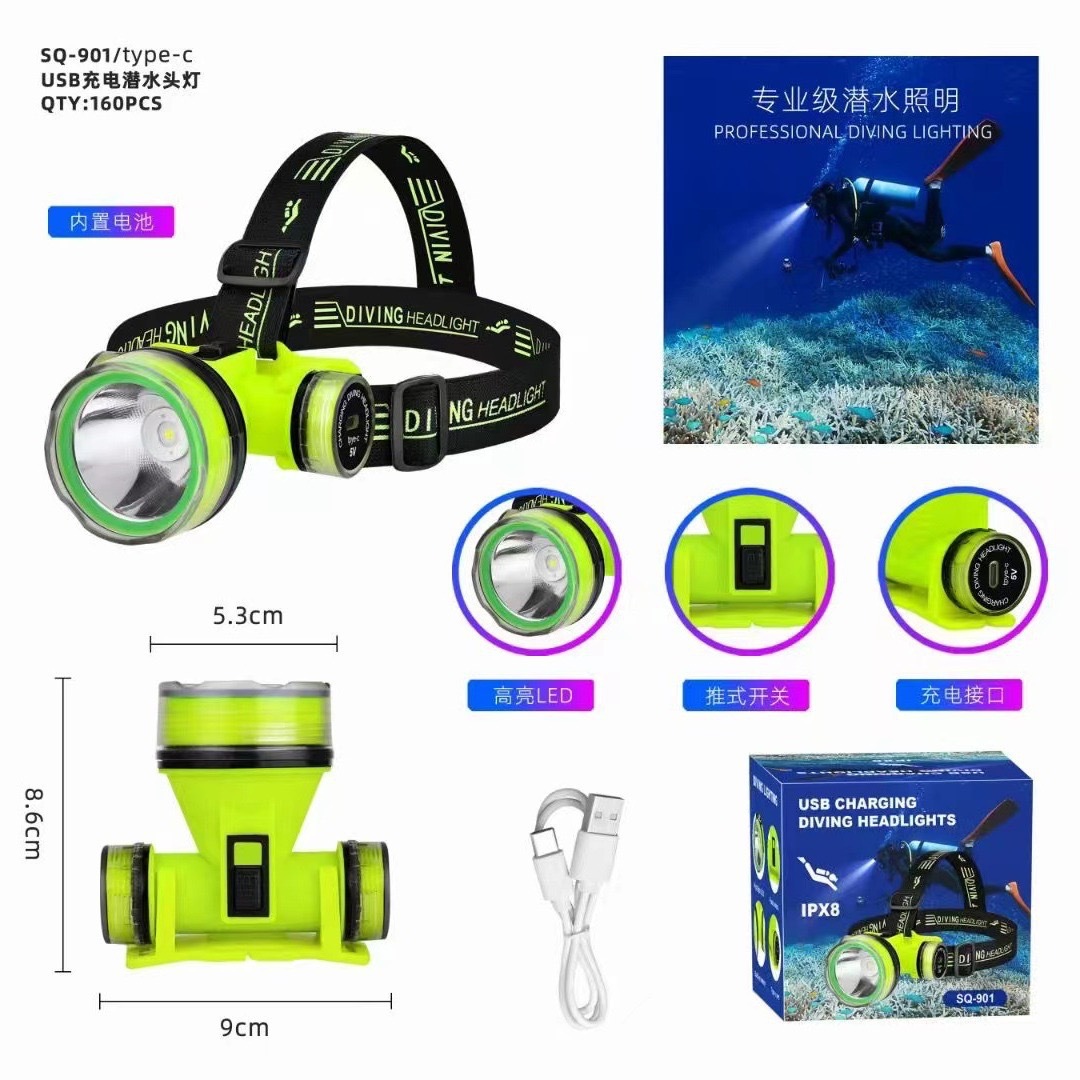 Cross-border new strong light diving headlight outdoor head-mounted headlight long endurance high power LED waterproof headlight