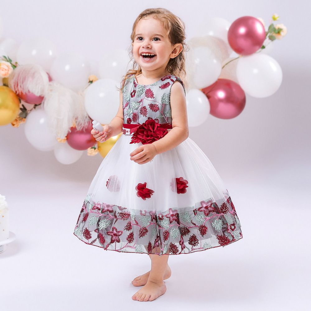 Picture of Cross-border Ebay Amazon new children embroidered dress color matching princess dress girl flower wedding dress dress dress