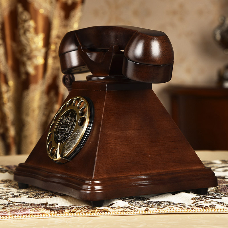Picture of Solid Wood Antique Telephone Wired Fixed Home Landline Office European Antique Creative Rotary Dial Retro Telephone