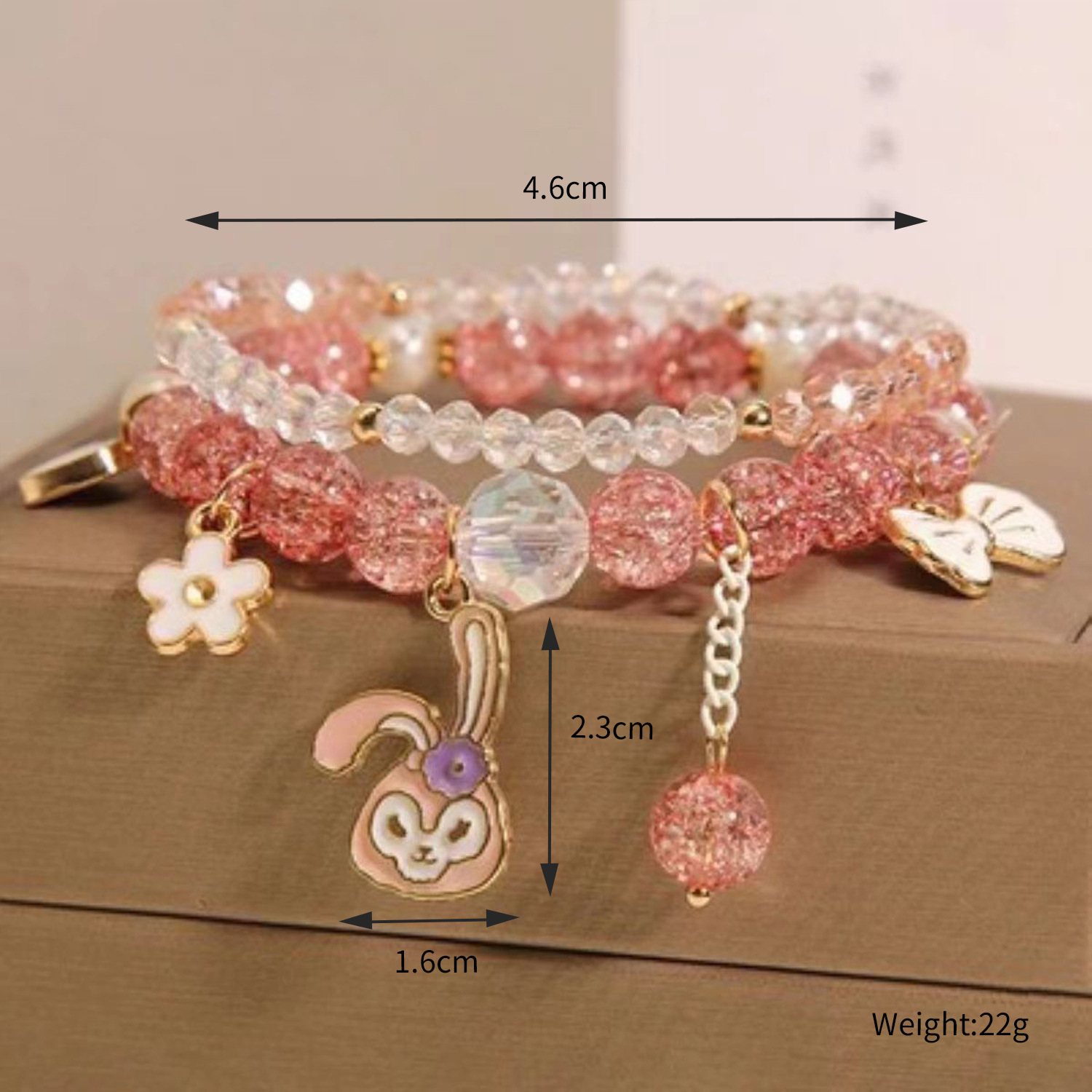 Picture of Cute Rabbit Children's Bracelet Female Princess Little Girl Crystal Beaded Student Korean Style BFF Sisters Bracelet Jewelry