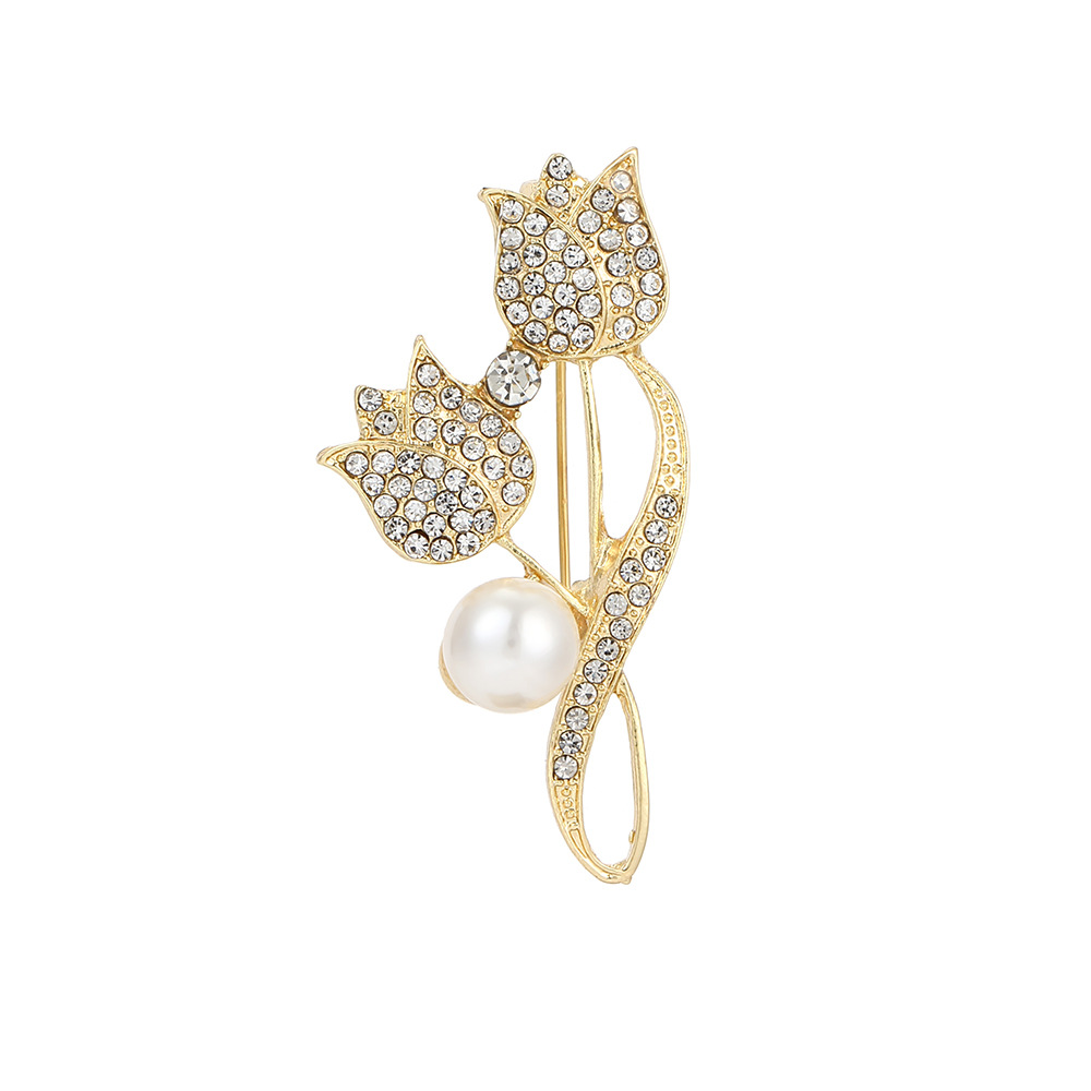 Picture of Cross-border European and American Diamond Elegant Tulip Pearl Brooch Light Luxury High-end Coat Corsage Suit Pin Women