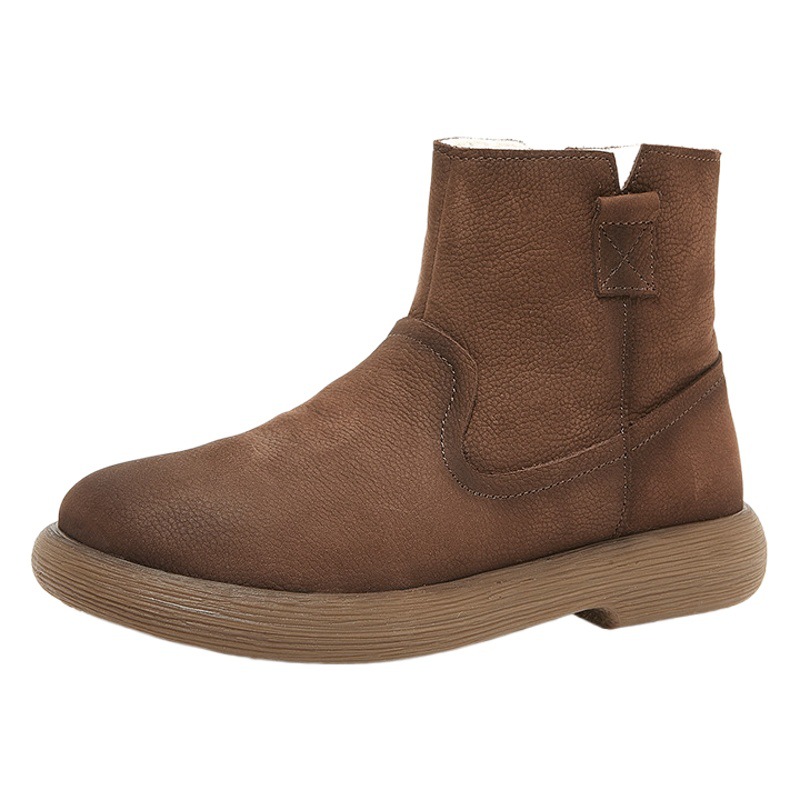 Platinum Disi Leather New Arrival Snow Boots Inner Zipper Women's Short Boots Non-slip Thick Bottom Thick Wool Women's Cotton Boots Cross-border Hair