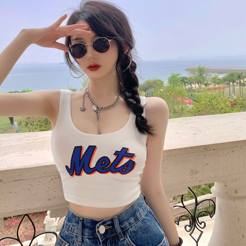 Short Camisole Women's Trendy Ins Spring 2021 High Waist Slim-fit Inner Navel I-shaped Sleeveless Top