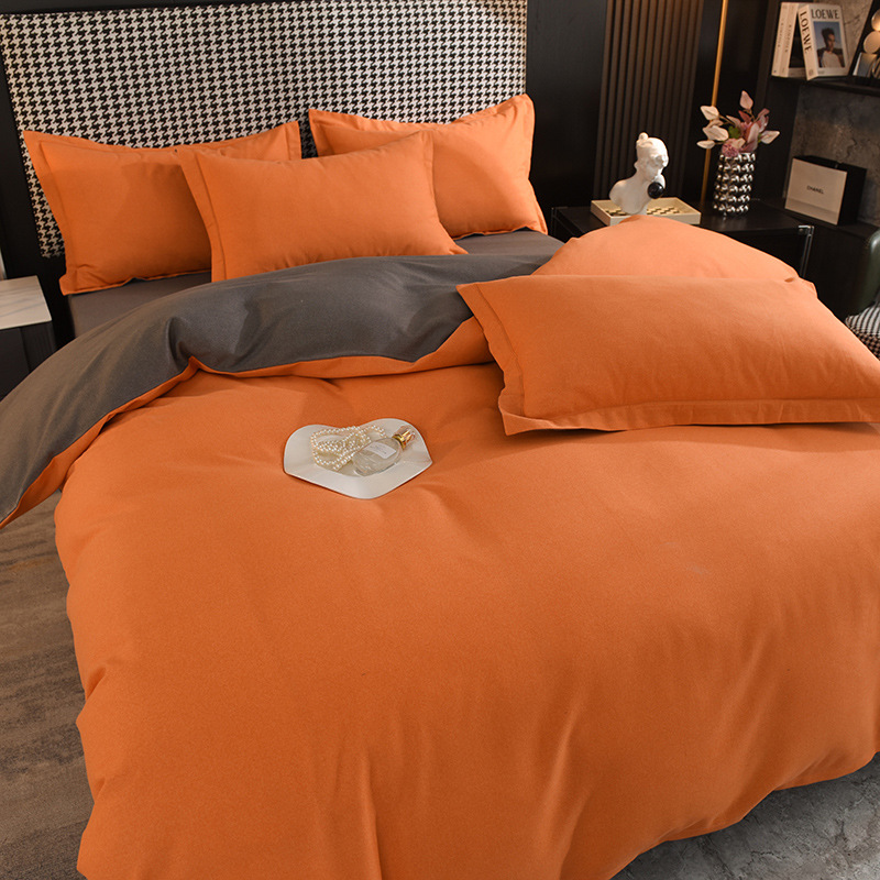 Class A Solid Color Thickened Pure Cotton Four-piece Set Autumn and Winter Cotton Sanding Four-piece Set Bedding Kit Three-piece Set