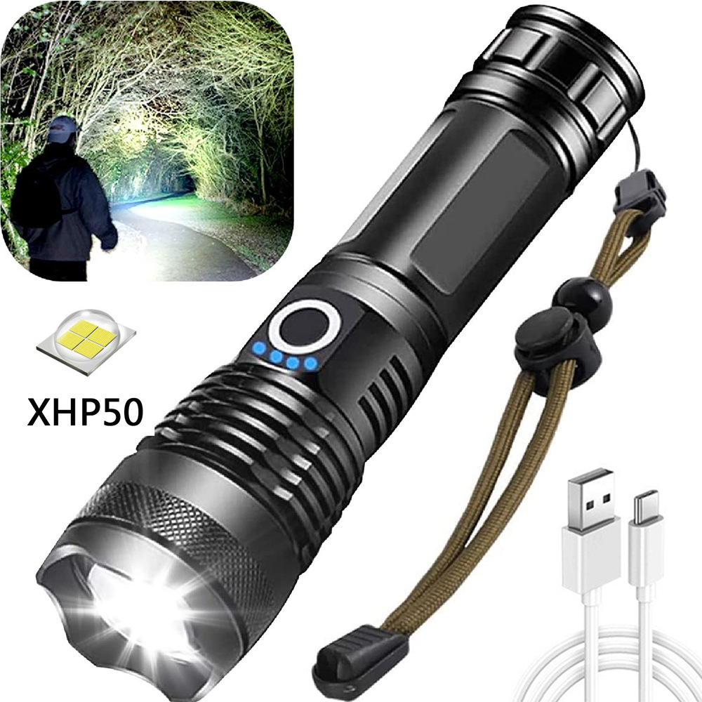 Cross-border Hot Selling Multi-function USB Charging P50 Strong Light Flashlight Outdoor Emergency Lighting LED Zoom Flashlight