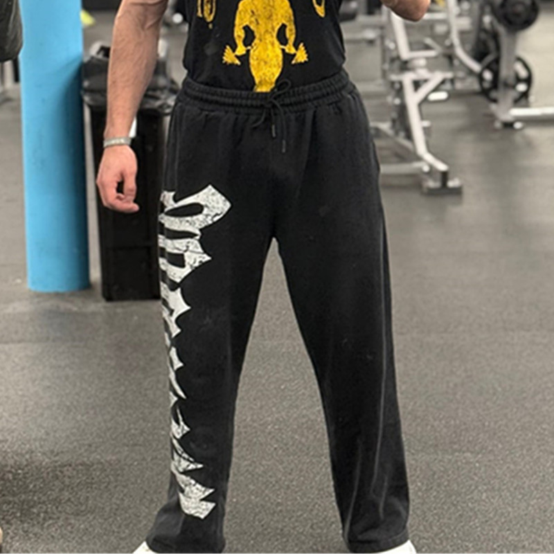 Youngla 2025 New American Sports Pants Gym Bodybuilding Running Training Pants Cotton Printed Wide Leg Pants