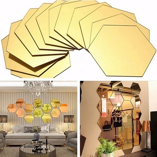 Hexagonal Three-dimensional Mirror Wall Stickers Restaurant Aisle Building Hands Personalized Decorative Mirror Stickers Living Room Background Wall