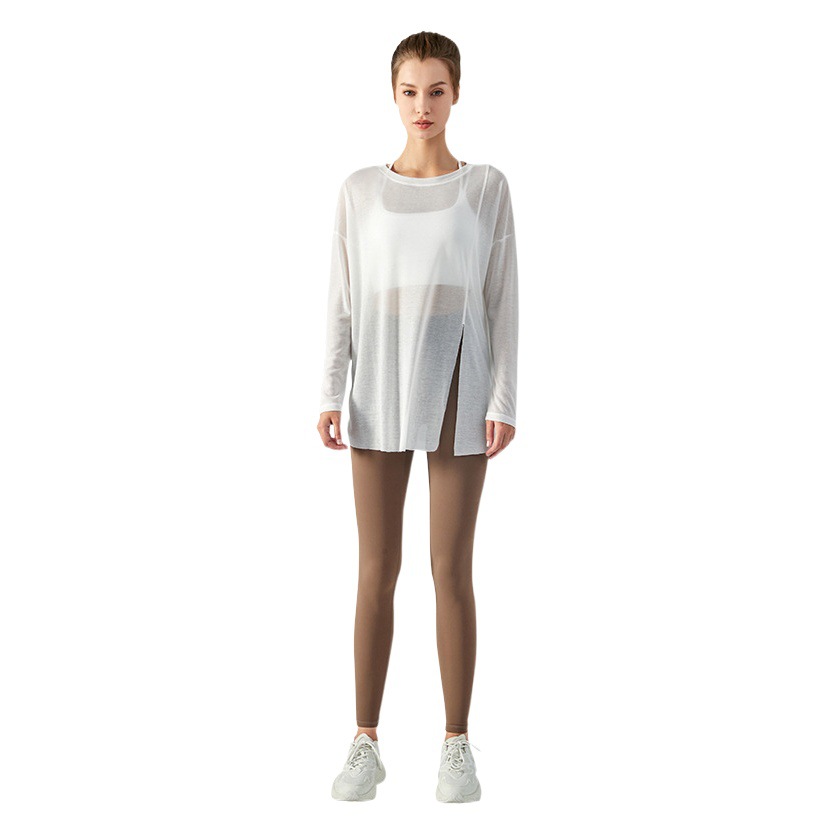 Cross-border Autumn and Winter Yoga Wear Long-sleeved Blouse Women's Outer Wear Knotted Thin Sports Top Casual Loose Fitness Wear