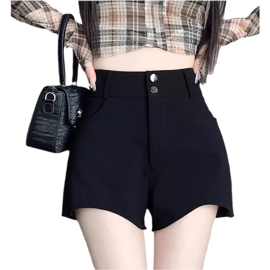 2024 Irregular Shorts Women's New Spring and Summer Outer Wear High Waist Slim Elegant Slim Fit Black Hot Shorts