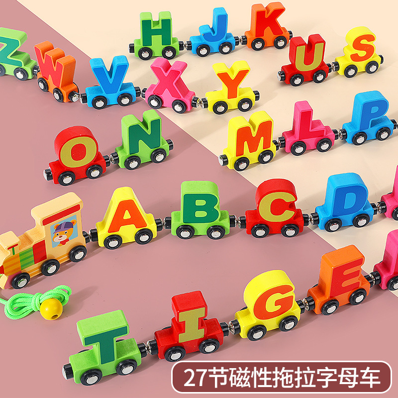 Picture of Children's educational toys building blocks magnetic digital small train letters wooden magnetic assembled 1-3 years old toy car