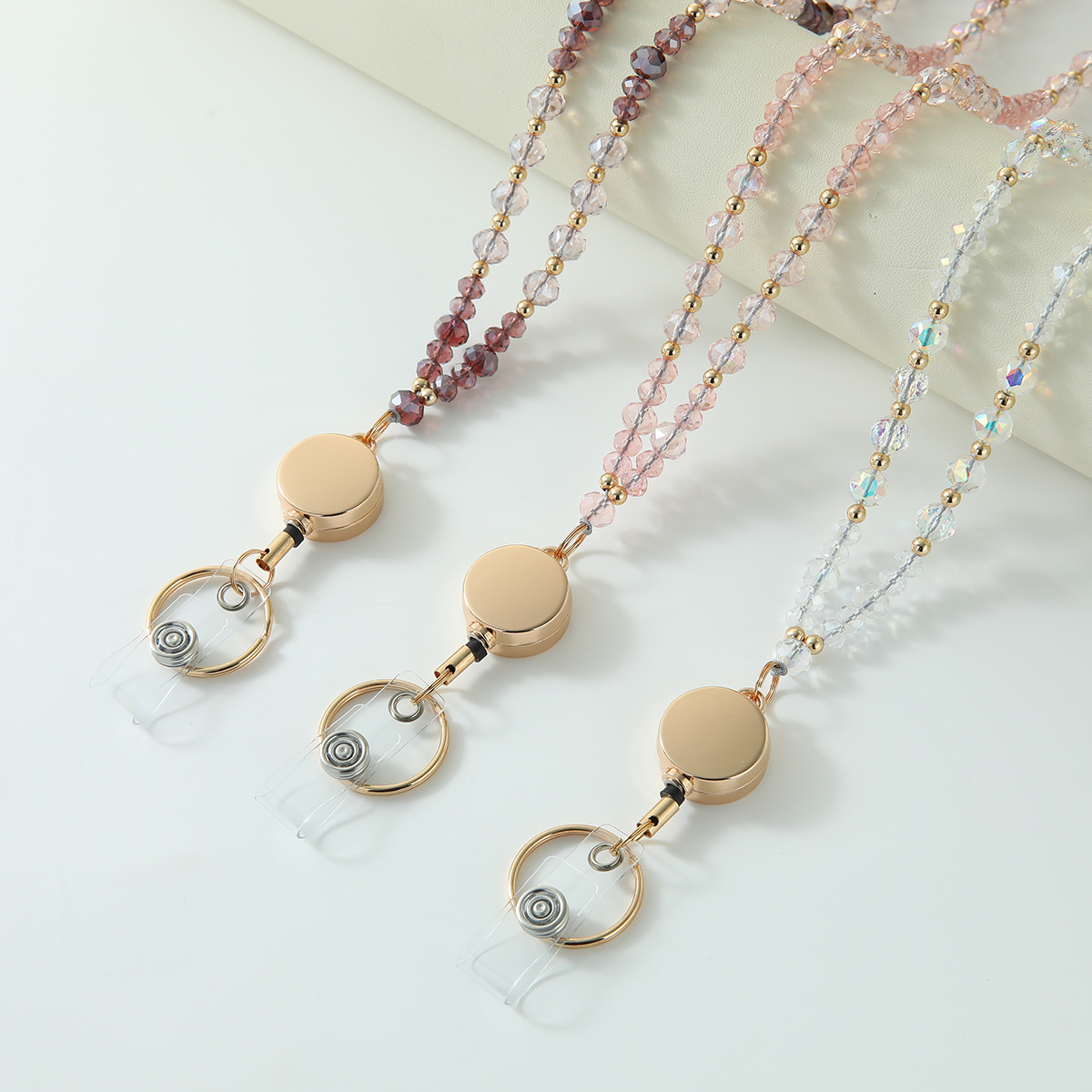 New Crystal Beaded Lanyard, Natural Gem Beaded Key Lanyard, Teachers Women Easy Pull Buckle Lanyard Necklace