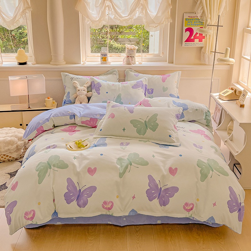Four-piece set of 2025 new small fresh kit household three-piece set of dormitory quilt cover sheets wholesale a generation of hair