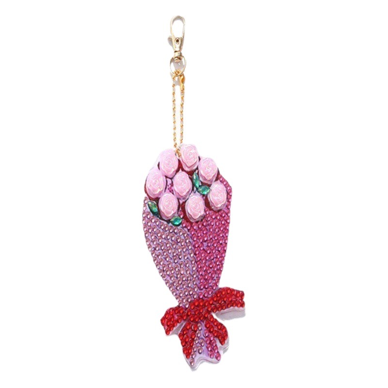 Cross-border hot sale DIY Diamond painting new keychain Valentine's Day flower full diamond handmade decorative pendant custom