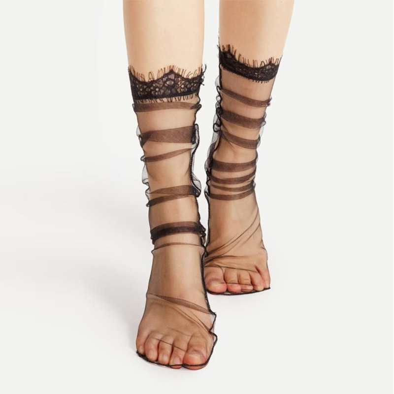 Spring and Summer Thin Tulle Stacks Ultra-thin Mid-tube Lace Princess Lace Socks Breathable Net Stockings for Women